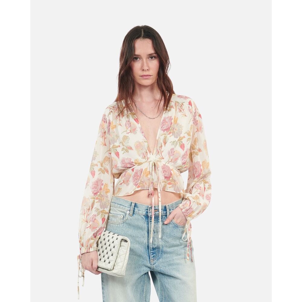 $395 New The Kooples English Roses Silk Top - Small (1)